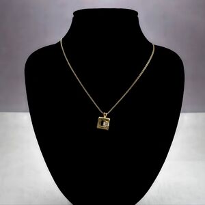 Vintage Givenchy Gold Pendant Necklace with Baguette Crystal | 16in.